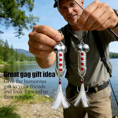 5Pcs Funny Fishing Lures,Top Water Bass Fishing Hooks Gear,Metal Luminous Sequin Spoons,Prank Joke Fish Lure Trout Lures Spinner Baits for Fishing Lovers,Freshwater Saltwater Fishing Gag Gifts for Men