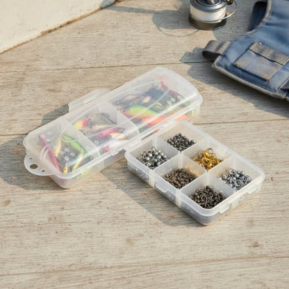 Kayak and Bank Fishing Essential: Double-Sided Folding Tackle Box with 12 Compartments for Lures, Slim PP Plastic Organizer - color: Clear