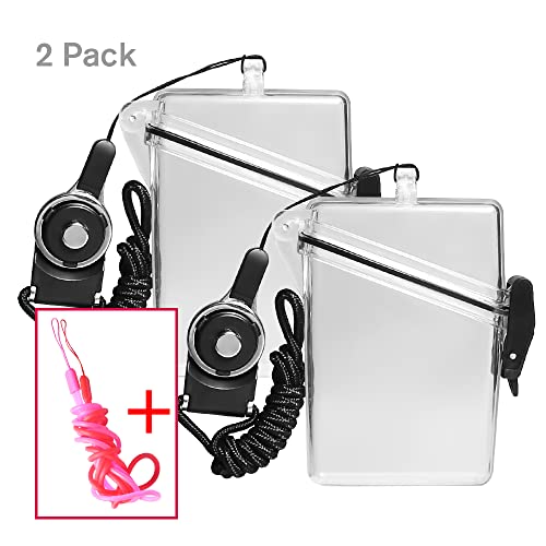2pcs Sport Waterproof ID Card Badge Holder Case with Lanyard Cover Multiple Credit Cards, Registration, ins Card Heavy Duty Durable Locker Dry Box (Clear) - color: Clear