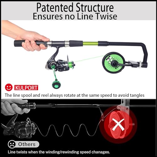 Fishing Line Spooler, Adjustable line Winder,No Line Twist, Portable for Casting & Spinning and Trolling Reel - color: Green Line Spooler with Tools