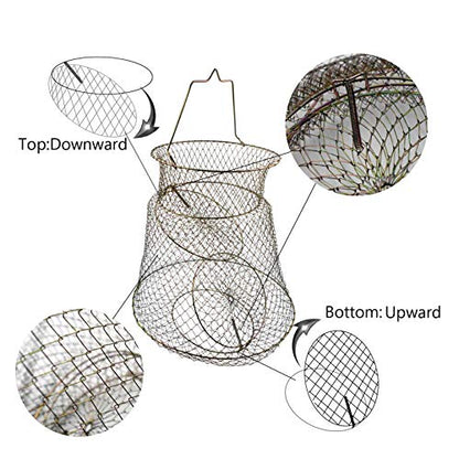2pcs Metal Rustproof Collapsible Fish Basket - Robust and Easy to Use Net Cage for Live Fish