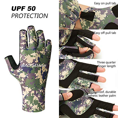 Bassdash ALTIMATE UPF 50+ Sun Protection Fingerless Fishing Gloves Men - color: Jungle Camo, size: Medium