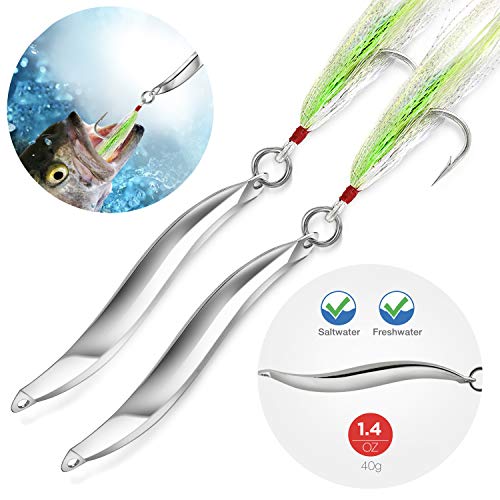 Omelchenko Lure Fishing Lures Bucktail Teasers Set of Two Silver 1.4-Ounce 40gm Saltwater Freshwater
