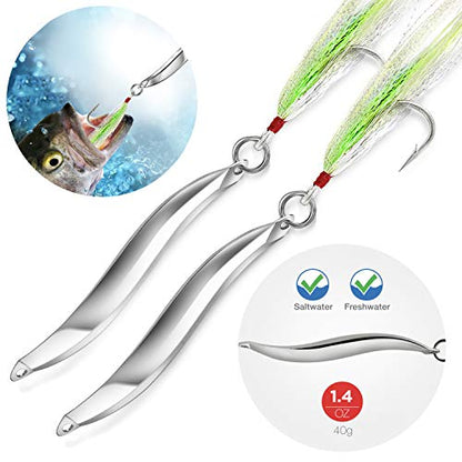 Omelchenko Lure Fishing Lures Bucktail Teasers Set of Two Silver 1.4-Ounce 40gm Saltwater Freshwater
