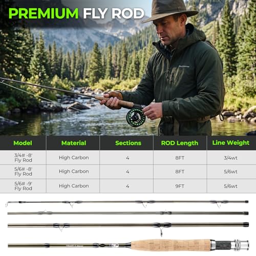 TOPFORT Fly Fishing Rod and Reel Combo, 4-Piece Fly Rod Kit with Complete Fly Fishing Gear: Fly Rod, Pre-Spooled Fly Fishing Reel, Fishing Flies, Leader, Forceps, Nipper and Carrying Case - color: 5/6# 2.7m 9FT Fly Fishing Rod and Reel Combo