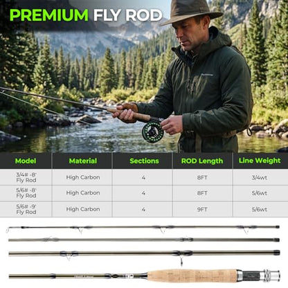 TOPFORT Fly Fishing Rod and Reel Combo, 4-Piece Fly Rod Kit with Complete Fly Fishing Gear: Fly Rod, Pre-Spooled Fly Fishing Reel, Fishing Flies, Leader, Forceps, Nipper and Carrying Case - color: 5/6# 2.7m 9FT Fly Fishing Rod and Reel Combo