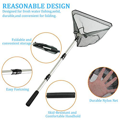 Fishing Landing Net with Aluminum Telescoping Pole 75" Long Handle,Rubber Coated Nylon Mesh,for Steelhead,Salmon,Fly,Kayak,Catfish,Bass,Trout,Shrimp,Crab,for Easy Catch & Release,Extend to 75 Inch