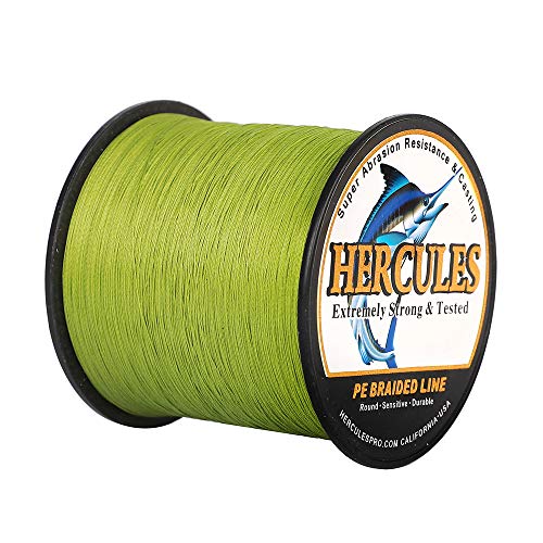 HERCULES Cost-Effective Super Strong 4 Strands Braided Fishing Line 6LB to 100LB Test for Salt-Water, 109/328 / 547/1094 Yards (100M / 300M / 500M / 1000M), Diam# 0.08MM - 0.55MM, Hi-Grade - color: Army Green, size: 6LB(2.7KG)-0.08MM-1640YDS(1500M)