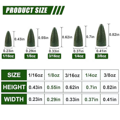 Bullet Fishing Weights Sinkers, 30pcs Worm Weights Fishing Sinkers for Bass Fishing Carolina Rig Texas Rig Slip Sinkers Sliding Fishing Weights Saltwater Freshwater - style: 3/8oz-30pcs