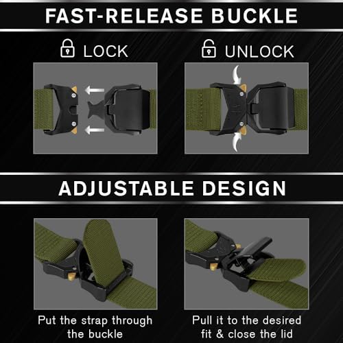 TECEUM Tactical Belt – Heavy-Duty & Quick Release – Military, Work, Rigger, Duty & Utility Belt for Men - color: Buckle 1 - Green, style: Large-for Waist 42"-46" (Length 53")
