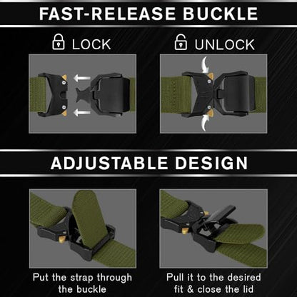TECEUM Tactical Belt – Heavy-Duty & Quick Release – Military, Work, Rigger, Duty & Utility Belt for Men - color: Buckle 1 - Green, style: Large-for Waist 42"-46" (Length 53")