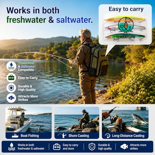 5.3" Minnow Fishing Lures Set, 3PCS Long Casting Jerkbait Minnows with Tackle Box, Multi-Color Hard Baits for Bass, Trout, Walleye & Pike Fishing