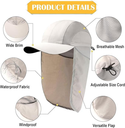 Mens Sun Hat with Breathable Mesh Sun Hats for Men Sun Protection Fishing Hat with Neck Flap for Hiking Cycling - color: Gray