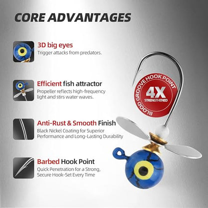 Propeller Jig Heads Mixed Set - 15PCS Fishing Jig Heads with Spinner Blades, 4 Sizes, Sharp Hooks, for Freshwater and Saltwater - size: Mixed Sizes-20pcs