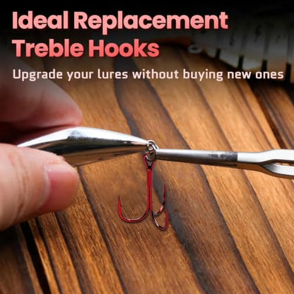 FishTrip 25/50/200pcs Treble Hooks Red, Replacement Hooks for Hard Lures | High Carbon Steel, Ultra Barbed Sharp Triple Fishing Hooks for Saltwater Freshwater, Fish Hook for Bass Trout Size 14-4/0 - size: 6#_25pcs