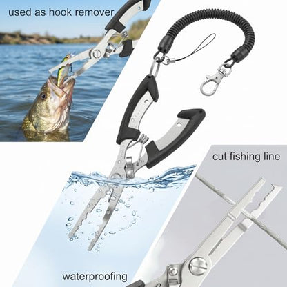 Fishing Pliers, Stainless Steel Needle Nose Plier, Saltwater Fish Nippers with Safety Lanyard, Fishing Hooks Remover Tool, Rustproof Line Cutter Fish Tool for Saltwater Freshwater
