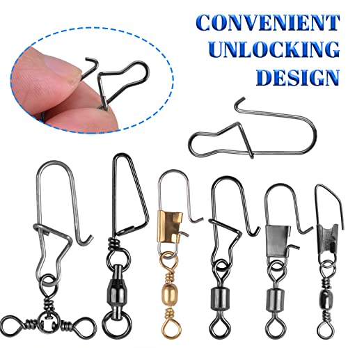Fishing Swivels Kit 190pcs Fishing Accessories Tackle Ball Bearing Swivels, Rolling Barrel Swivel Snap, Three Way Crossline Swivel, Duo Lock Snap for Bass Trout Saltwater Freshwater Fishing Tackle