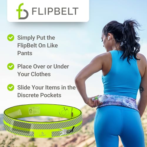 FlipBelt Classic Running Belt, Phone Holder for Running, Money Belt Pouch - color: Reflective Neon Yellow, size: Extra Small
