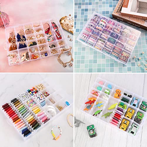 2 Pack Clear Bead Organizer Tackle Box with Adjustable Dividers for Jewelry Art Craft Containers 36 Grids Compartment with 5 Sheets Label Stickers - color: 2 Pack