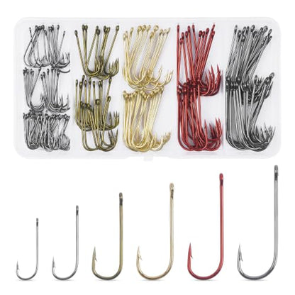 150pcs Crappie Panfish Hooks Aberdeen Fishing Hooks Kit Assorted Long Shank Aberdeen Hooks High Carbon Steel Light Wire Fish Hook for Bass Catfish Trout Freshwater Fishing
