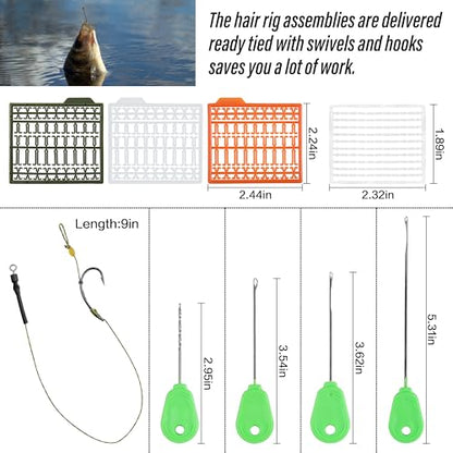 Carp Fishing Hair Rig Kits,26pcs/30pcs Sets Curved Barbed Carp Hook Swivel Boilies Bait Stops and Stringers Needle Fishing Bait Rigs Braided Thread Line Carps Fishing Accessories - color: Size 2#-8#(4 Packs) - 30pcs
