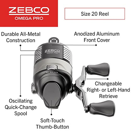 Zebco Omega Pro Spincast Fishing Reel, Dual Ceramic Pick-up Pins, Solid-Brass Pinion Gear, GlideLine ll Line Retrieval System, Pre-Spooled - size: 20