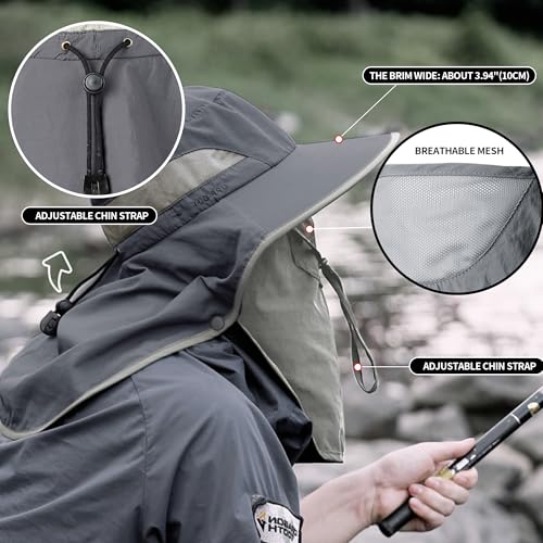Fishing Hat, Men's Sun Hat, Anti-UV Sun Protection Wide Brim Fisherman Hat with Neck & Face Flap Cover, XL - color: Dark Gray, size: Large-X-Large