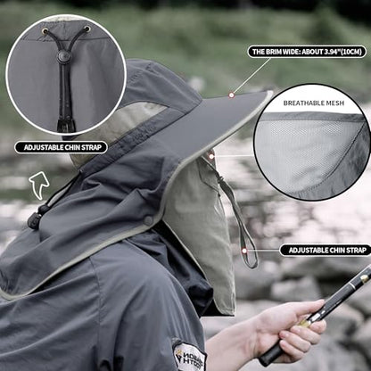Fishing Hat, Men's Sun Hat, Anti-UV Sun Protection Wide Brim Fisherman Hat with Neck & Face Flap Cover, XL - color: Dark Gray, size: X-Large-XX-Large