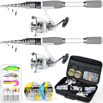 Ghosthorn Fishing Rod and Reel Combo Carbon Fiber Telescopic Fishing Pole Carrier Bag Portable Kit Saltwater Freshwater - size: 2.1m 7ft, style: 2 Pack Rod&reel Combos With One Bag