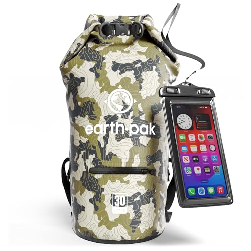 Earth Pak Waterproof Dry Bag with Zippered Pocket - Waterproof Dry Bag Backpack Keeps Gear Dry - color: Camo, size: 30L
