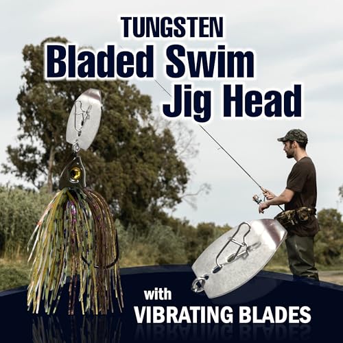 Reaction Tackle Tungsten Bladed Swim Jig Heads - Vibrating Chatter Jig with Silicone Skirt for Bass Walleye Pike (2-Pack) - color: Bluegill, size: 3/8 Oz