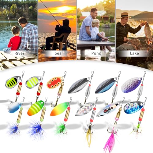 TRUSCEND Swim or Jig Fishing Spinner Baits for Freshwater and Saltwater, Rooster Tail Fishing Lures for Trout Bass Walleye Crappie Salmon Pike, Blade Bait with Copper Blade - color: D-12pcs-2.2-3in