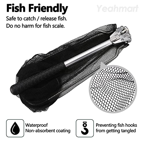 Yeahmart Fishing Landing Net with Telescopic Aluminum Handle Pole, Collapsible Nylon Mesh Minnow Fish Net for Saltwater & Freshwater, Portable Fishing Gear for Kids, Men, Women, Extends 21-75 Inches - style: 21" Full Length (Chrome-fixed Handle)