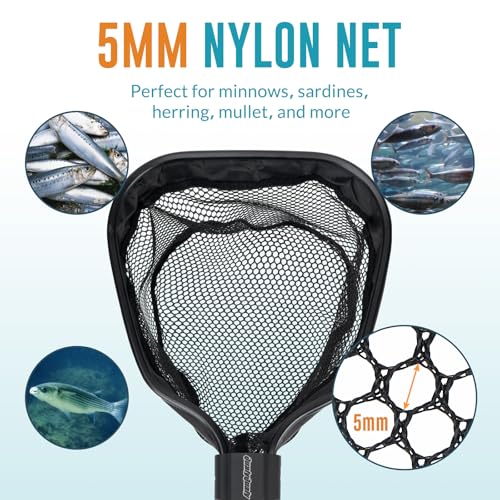 QualyQualy Floating Bait Net – Aluminum Livewell Net, 8" Hoop, 15"–21" Handle, Soft Mesh, EVA Grip, Belt Hook & Anti-Drop, for Minnows, Sardines, Herring – Telescopic & Collapsible Baitfish Net