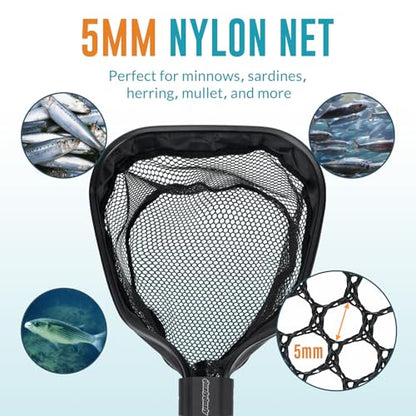 QualyQualy Floating Bait Net – Aluminum Livewell Net, 8" Hoop, 15"–21" Handle, Soft Mesh, EVA Grip, Belt Hook & Anti-Drop, for Minnows, Sardines, Herring – Telescopic & Collapsible Baitfish Net