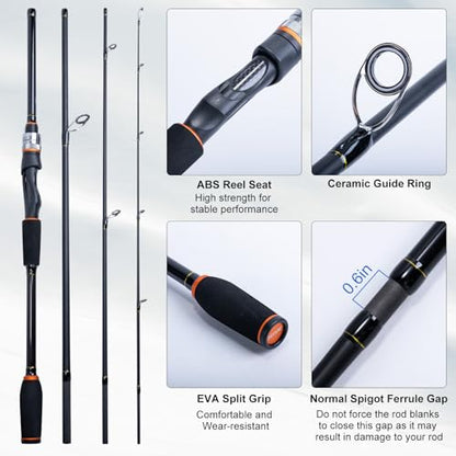Goture Spinning Fishing Rod & Reel Combo with Carrier Bag,6.6-9FT,Spin Reels, Lures Kit, Pliers, Braided Line, Fish Gripper, Carbon Fiber Freshwater Fishing Rod Full Kit for Starter - size: 7FT: Spinning Rod, style: A - Xceed 4 Pieces Rod (Inc. Reel Bag &