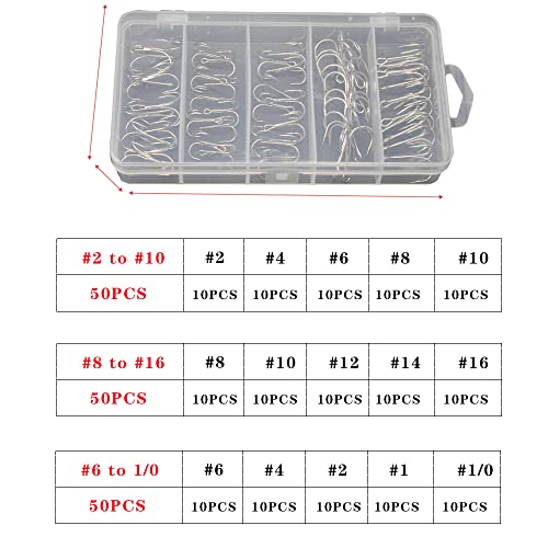 Drasry Fishing Treble Hooks Set for Saltwater Freshwater Size 1/0 to 16 High Carbon Steel Different Fish Hook 50pcs/Box - color: Silver, size: #6 to #1/0 Large