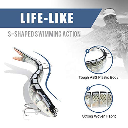 TRUSCEND Swimmax Easy Catch Fishing Lures with BKK Hooks, Wiggling, Vibrating, Rattling and Gurgling for More Bite, Heavy-Duty Dyneema Fiber Jointed Swimbaits for Bass, Trout, Walleye, Crappie, Pike - color: A-5.4",0.9oz