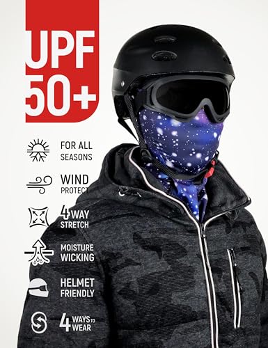 UPF 50+ Balaclava Ski Mask for Men Women - UV Face Mask Motorcycle Shiesty | Windproof, Breathable, Hinge Design, Full & Half Face Coverage, Fits Under Helmet, Snowboarding, Skiing - color: Galaxy