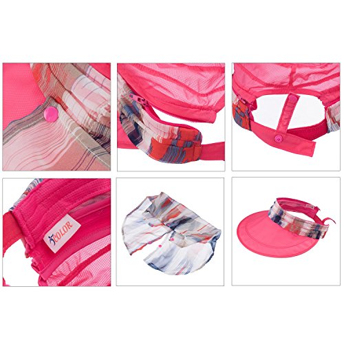 icolor Women Sun Hat UPF 50+ Sun Protection Hat Summer Outdoor Neck Shield Flap Visor Hat Ponytail Hats Wide Brim Beach Hat - color: Rose-pink