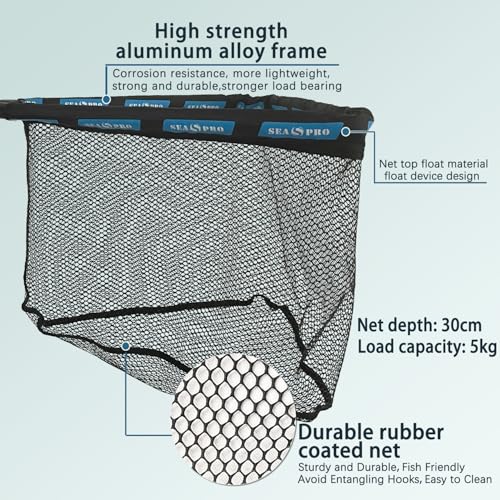 Floating Telescoping Rubber Fishing Net with Handle Lightweight Fly Fish Net Silicone Foldable Freshwater and Saltwater Extendable Fishpond Kayak Fish Landing Net - color: Floating Rubber Coated Net-Silver&Blue-36"