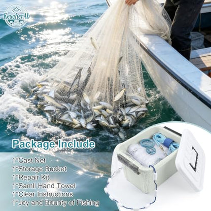 Cast Net 3ft-8ft Radius American Monofilament Fishing Net 3/8 Mesh Fish Throw Net for Bait Trap, Casting Net with Heavy Duty Sinker, Professional Grade Saltwater Bait Fish - size: 6ft Radius