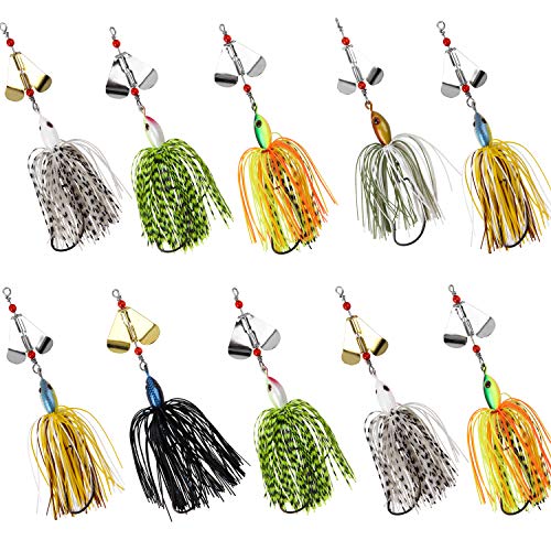 Bass Fishing Spinner Bait Lures, Multicolor Buzzbait Metal Jig Fishing Lure Kit Swimbaits for Bass Pike Trout Freshwater Saltwater Fishing - color: 10pcs