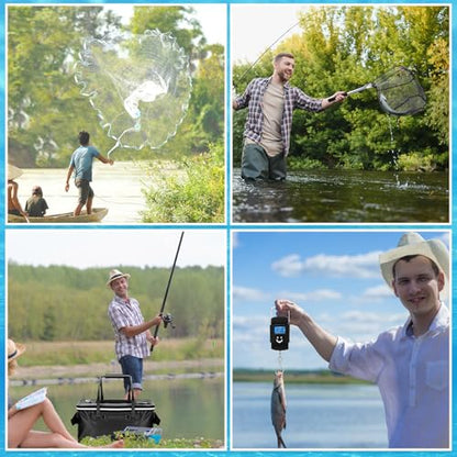 Threehoney Set of 4 Saltwater Fishing Cast Net, Foldable Fish Bucket, Folding Fishing Landing Net, and 110lb Digital Scale, 6 Gallon Live Fish Bait Bucket - color: Black, size: 4ft