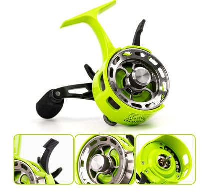 Pack of 1 Ice Fishing Reel Large Spool Diameter Inline Freespool Reel Wear-Resistant 31 BB Ice Fishing Gear for Sea Lake Pond Metal Spool - color: Black
