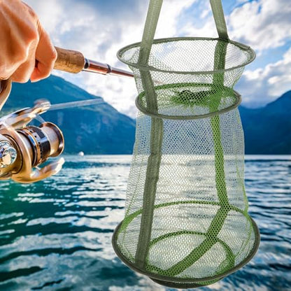 GANAZONO Foldable Fishing Basket Net 3-Layer Mesh Small Collapsible Fish Keeper Net Portable Shrimp Bait Pen for Freshwater Saltwater Fishing Trips
