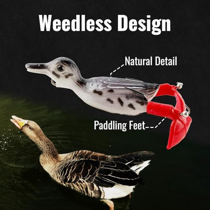 Topwater Duck Lures for Bass Fishing, 5pcs Realistic Soft Weedless Duck Bait Floating with Tackle Box Freshwater Saltwater Pike Musky Catfish Topwater Swimbait Duckling Lure