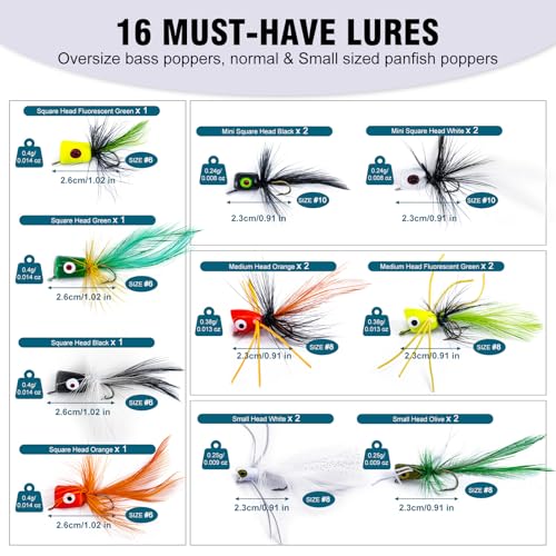 Goture Fly Fishing Poppers Lures, Topwater Popper Flies Bugs Lure, Fly Fish Poppers Fishing Lures Kit, Dry Flies for Panfish Bluegill Crappie Sunfish Bass Trout Salmon - color: B1:46pcs Flies