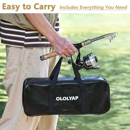 Fishing Pole Combo 2PCS Carbon Fiber Fishing Rod and Aluminum Reel Combos with Carrier Bag Sea Saltwater Freshwater Fishing Rod Reel Kit