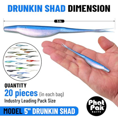 Phat Pak Baits - Drunkin Shad Zoom Super Fluke Style Soft Jerkbait 5" 20ct Soft Plastic Bass Fishing Lure - color: Rainbow Trout